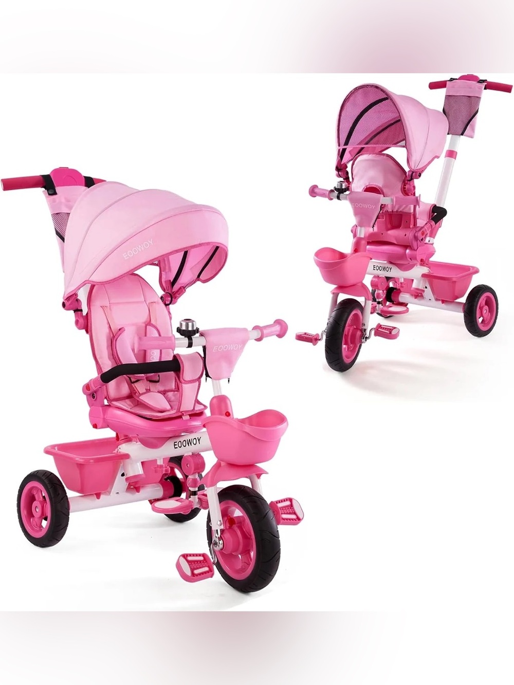 EEOWOY 6 in 1 kids baby tricycle with canopy and dual brakes